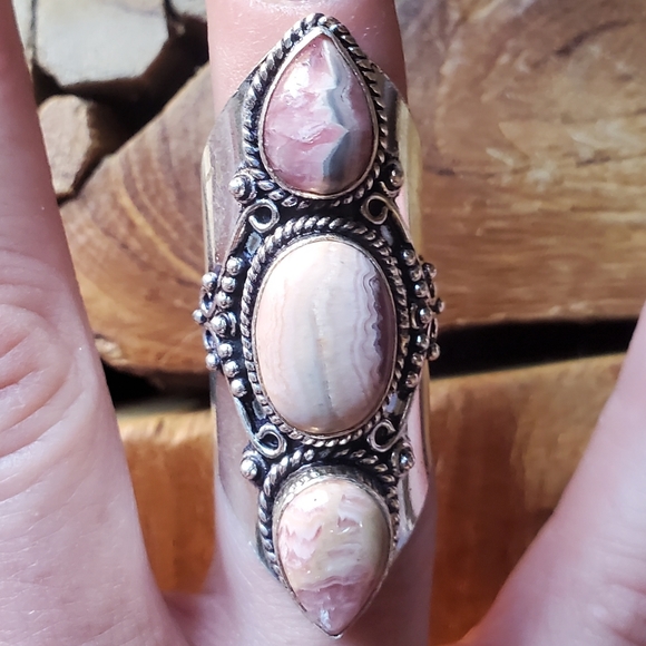 New Rhodochrosite 925 Silver Statement Ring. - Picture 4 of 16